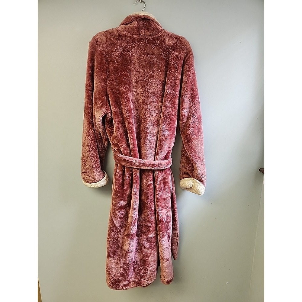 NORDSTROM Lingerie Pink Plush Faux Sherpa Lined Trim XXL Belted Wrap Robe - Picture 3 of 6